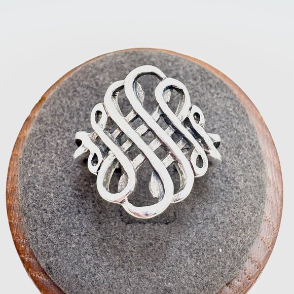 VTG Solid Sterling Silver 925 Intricate Scroll Band Statement Ring Size 7 - Picture 2 of 12